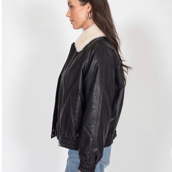 š Brunette The Label Amelia Vegan Leather Bomber With Faux Sherling (size S/M) - Picture 4 of 9